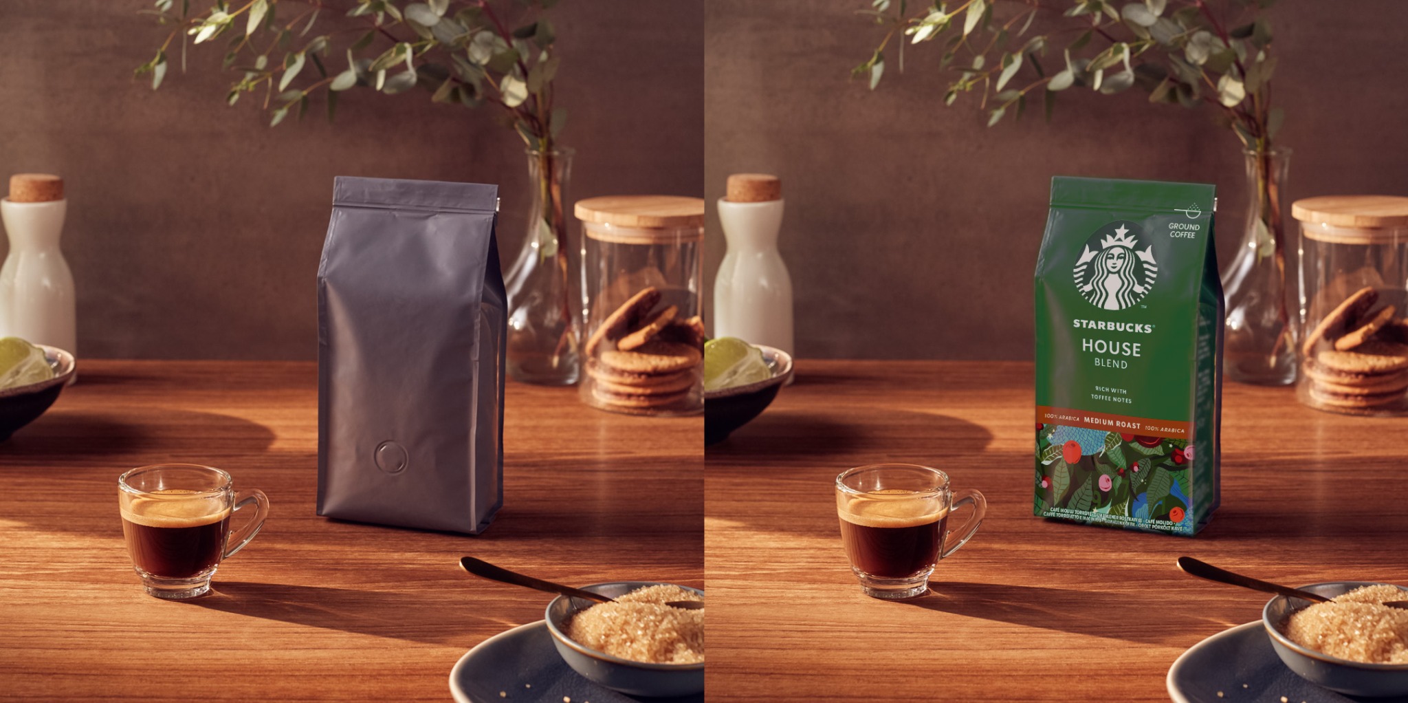 Starbucks House Blend packaging image editing comparison
